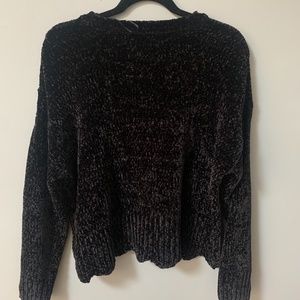 Black Chenille Scalloped Sweater